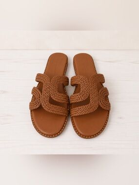 Dolce Vita Caramel Woven Braided Studded Slide Summer Dress Emon Sandals NWOB